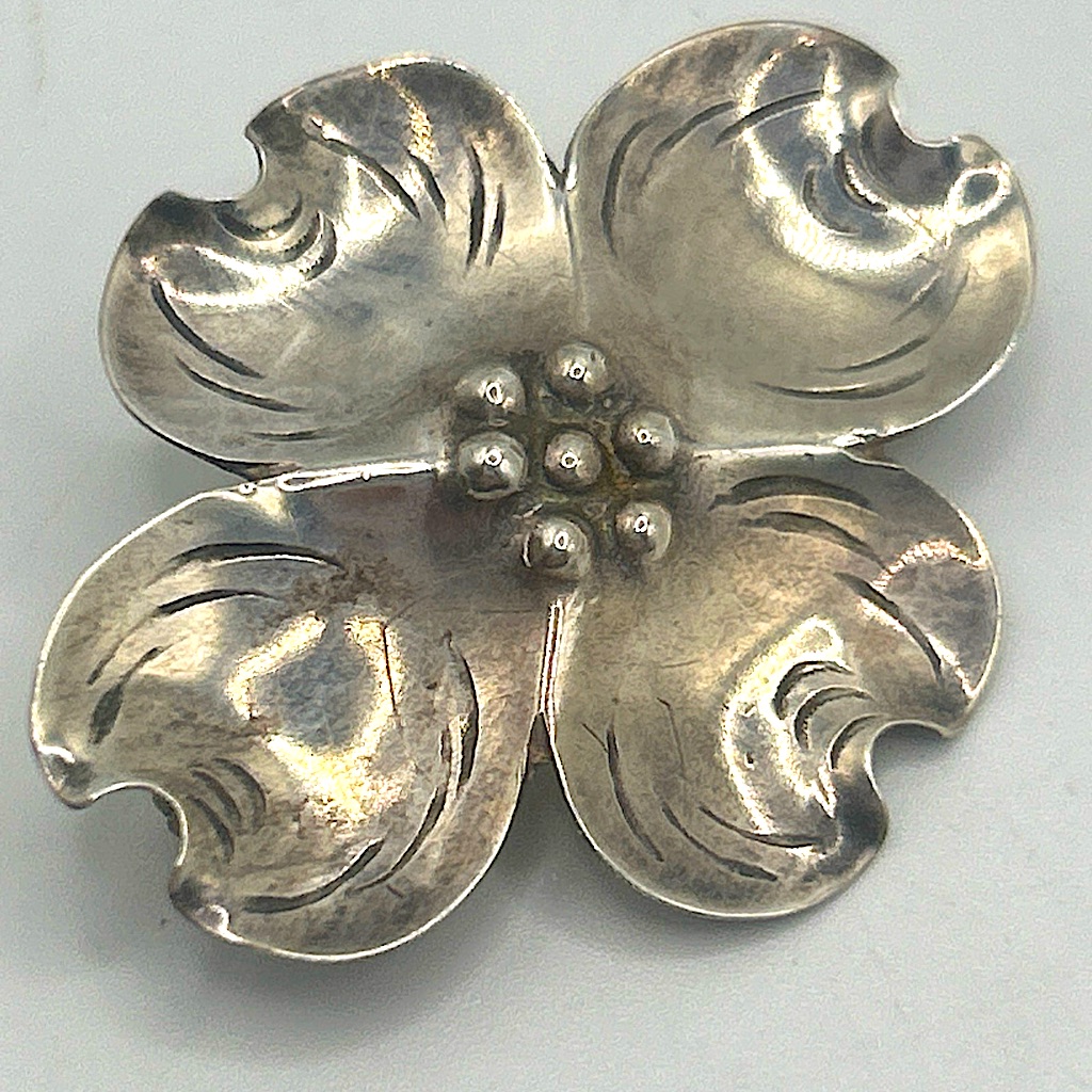 Vintage Signed Stuart Nye Sterling Dogwood Brooch Estate Find